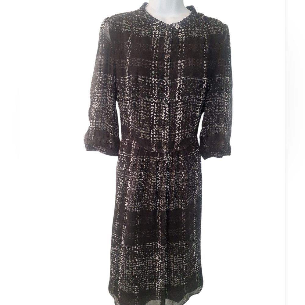 Burberry 100% silk black/ white/ grey lightweight midi dress size 12